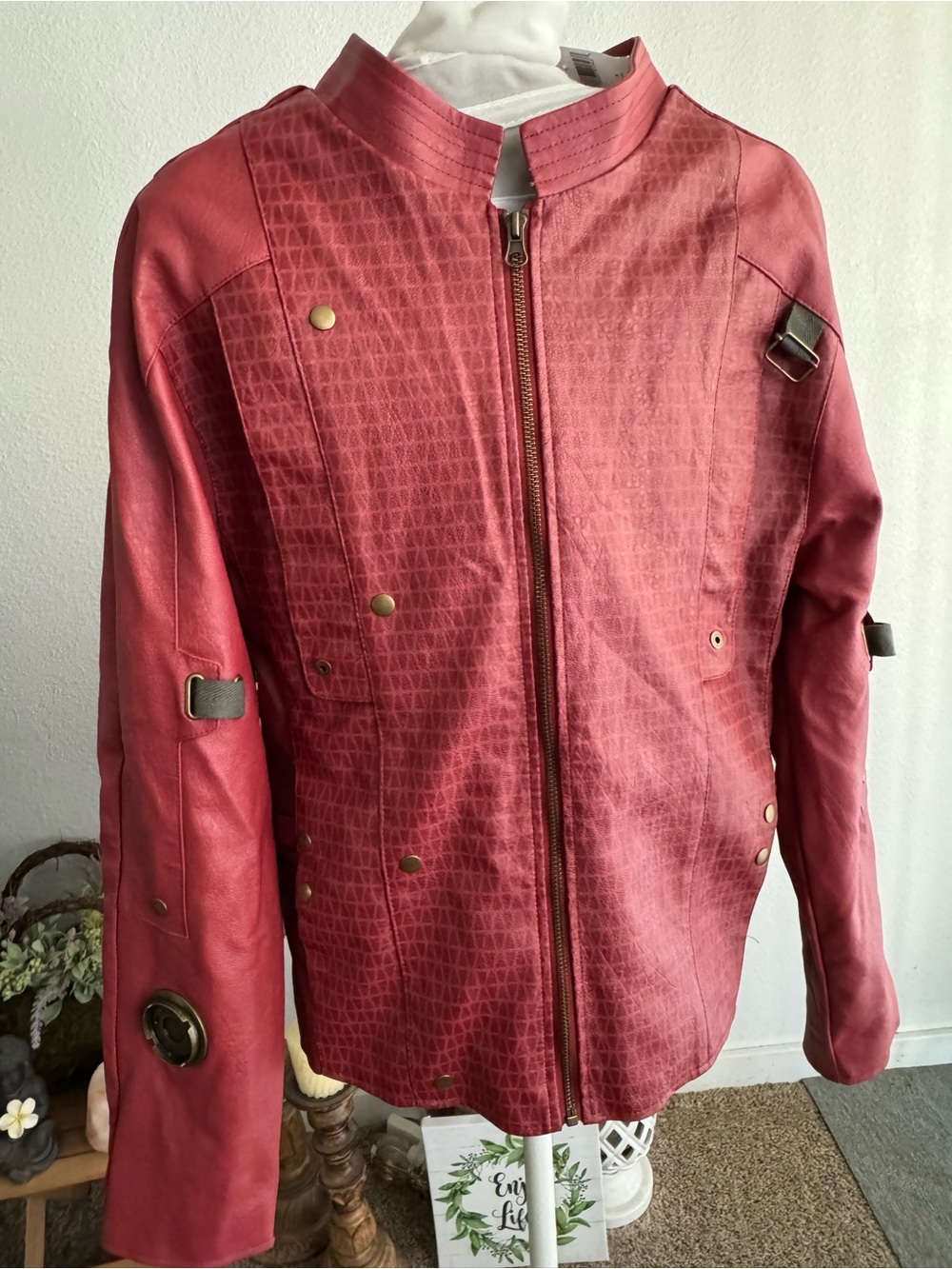 Disney Men's Rose-Red Bomber Jacket with Brass Accents